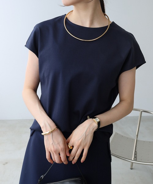 evernavy（エバーネイビー）の「シルケットフレンチスリーブプルオーバー（Tシャツ/カットソー・レディース・グレイッシュブルー/オフホワイト/ブラック/ネイビー・M/L）」の3枚目の写真