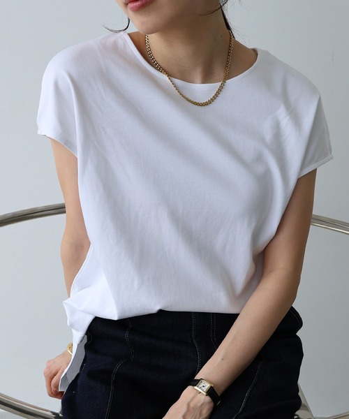 evernavy（エバーネイビー）の「シルケットフレンチスリーブプルオーバー（Tシャツ/カットソー・レディース・グレイッシュブルー/オフホワイト/ブラック/ネイビー・M/L）」の2枚目の写真