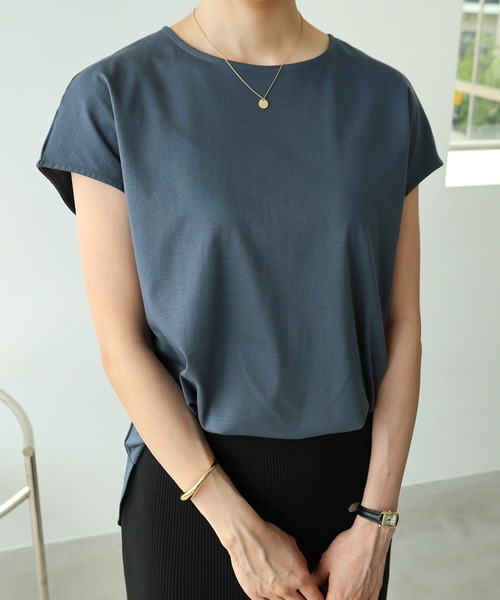 evernavy（エバーネイビー）の「シルケットフレンチスリーブプルオーバー（Tシャツ/カットソー・レディース・グレイッシュブルー/オフホワイト/ブラック/ネイビー・M/L）」の4枚目の写真