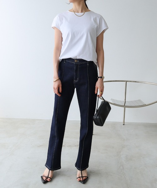 evernavy（エバーネイビー）の「シルケットフレンチスリーブプルオーバー（Tシャツ/カットソー・レディース・グレイッシュブルー/オフホワイト/ブラック/ネイビー・M/L）」の8枚目の写真