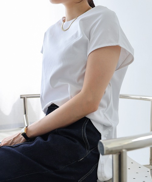 evernavy（エバーネイビー）の「シルケットフレンチスリーブプルオーバー（Tシャツ/カットソー・レディース・グレイッシュブルー/オフホワイト/ブラック/ネイビー・M/L）」の7枚目の写真