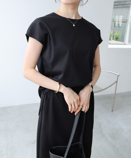 evernavy（エバーネイビー）の「シルケットフレンチスリーブプルオーバー（Tシャツ/カットソー・レディース・グレイッシュブルー/オフホワイト/ブラック/ネイビー・M/L）」の13枚目の写真