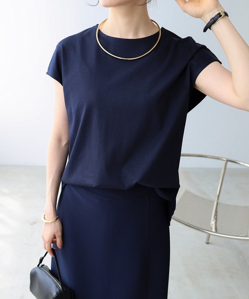 evernavy（エバーネイビー）の「シルケットフレンチスリーブプルオーバー（Tシャツ/カットソー・レディース・グレイッシュブルー/オフホワイト/ブラック/ネイビー・M/L）」の21枚目の写真