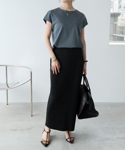 evernavy（エバーネイビー）の「シルケットフレンチスリーブプルオーバー（Tシャツ/カットソー・レディース・グレイッシュブルー/オフホワイト/ブラック/ネイビー・M/L）」の18枚目の写真