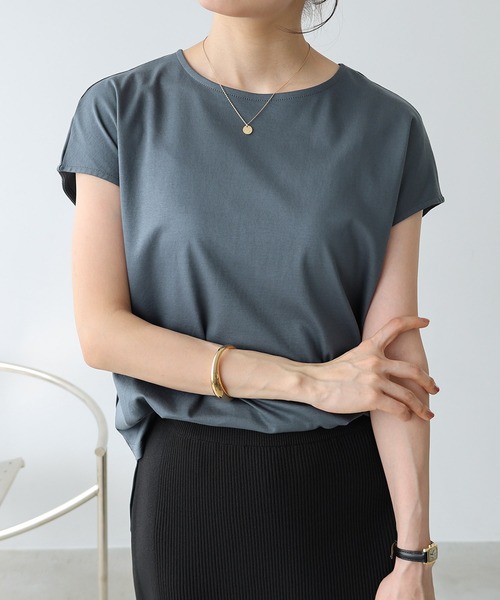 evernavy（エバーネイビー）の「シルケットフレンチスリーブプルオーバー（Tシャツ/カットソー・レディース・グレイッシュブルー/オフホワイト/ブラック/ネイビー・M/L）」の17枚目の写真