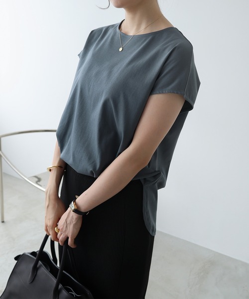 evernavy（エバーネイビー）の「シルケットフレンチスリーブプルオーバー（Tシャツ/カットソー・レディース・グレイッシュブルー/オフホワイト/ブラック/ネイビー・M/L）」の16枚目の写真