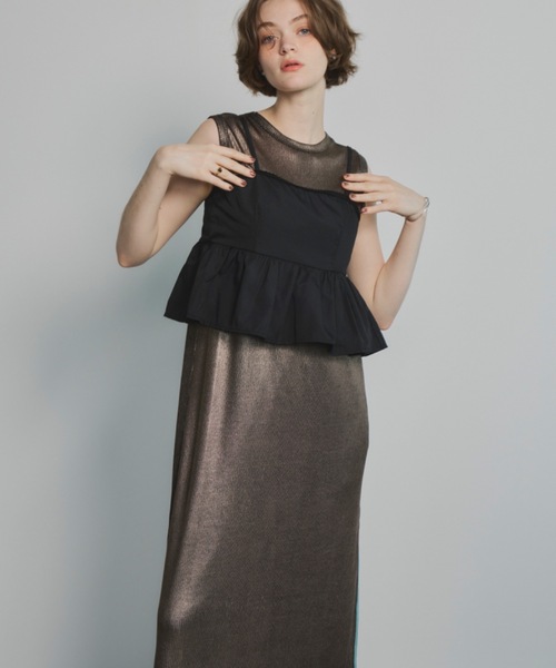Unitage（ユニテージ）の「メタリックノースリーブシアーOP（ワンピース・レディース・ブラック/ゴールド・FREE）」の4枚目の写真