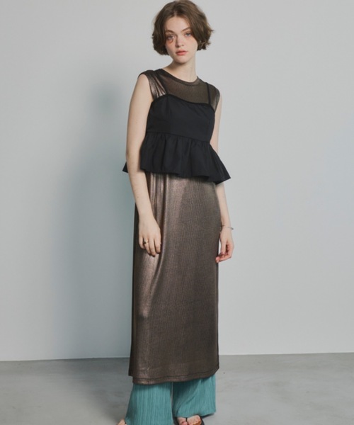 Unitage（ユニテージ）の「メタリックノースリーブシアーOP（ワンピース・レディース・ブラック/ゴールド・FREE）」の5枚目の写真