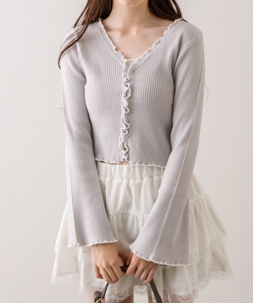 OLIVE des OLIVE（オリーブデオリーブ）の「配色メロウピタカーデ（カーディガン/ボレロ・レディース・ブラウン/ブラック/サックスブルー/オフホワイト・FREE）」の2枚目の写真