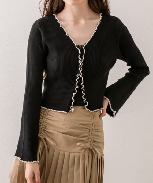 OLIVE des OLIVE（オリーブデオリーブ）の「配色メロウピタカーデ（カーディガン/ボレロ・レディース・ブラウン/ブラック/サックスブルー/オフホワイト・FREE）」の3枚目の写真