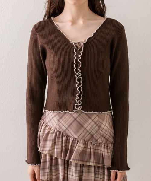 OLIVE des OLIVE（オリーブデオリーブ）の「配色メロウピタカーデ（カーディガン/ボレロ・レディース・ブラウン/ブラック/サックスブルー/オフホワイト・FREE）」の16枚目の写真