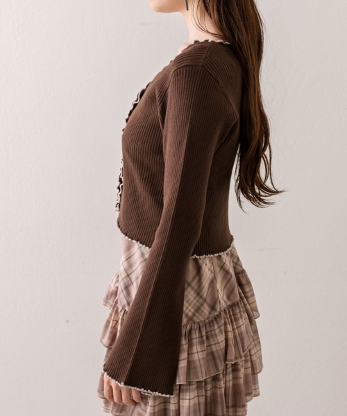 OLIVE des OLIVE（オリーブデオリーブ）の「配色メロウピタカーデ（カーディガン/ボレロ・レディース・ブラウン/ブラック/サックスブルー/オフホワイト・FREE）」の15枚目の写真