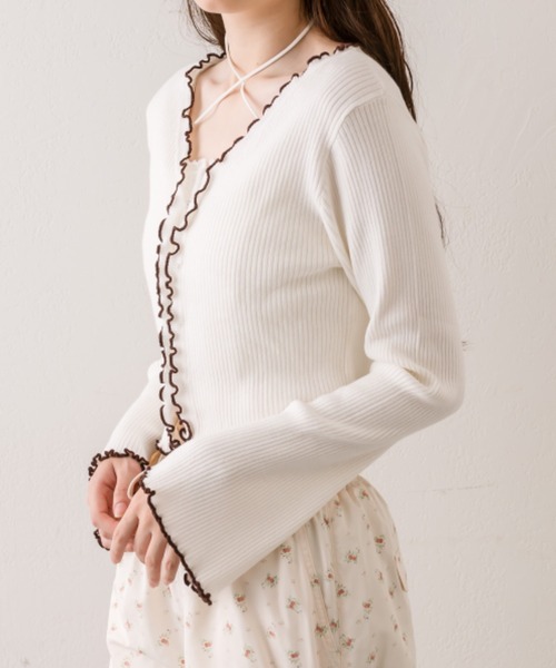 OLIVE des OLIVE（オリーブデオリーブ）の「配色メロウピタカーデ（カーディガン/ボレロ・レディース・ブラウン/ブラック/サックスブルー/オフホワイト・FREE）」の10枚目の写真