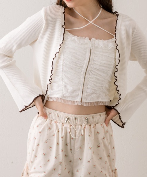 OLIVE des OLIVE（オリーブデオリーブ）の「配色メロウピタカーデ（カーディガン/ボレロ・レディース・ブラウン/ブラック/サックスブルー/オフホワイト・FREE）」の11枚目の写真