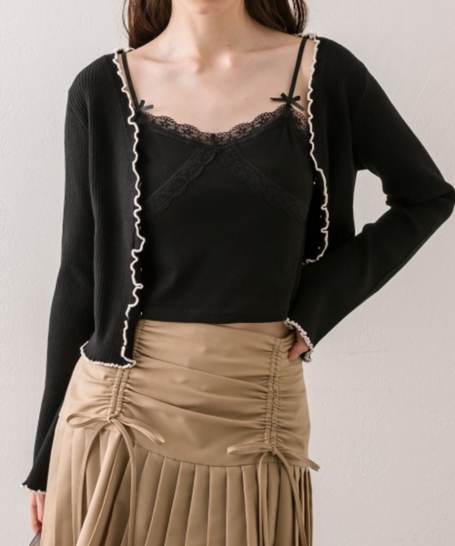 OLIVE des OLIVE（オリーブデオリーブ）の「配色メロウピタカーデ（カーディガン/ボレロ・レディース・ブラウン/ブラック/サックスブルー/オフホワイト・FREE）」の22枚目の写真