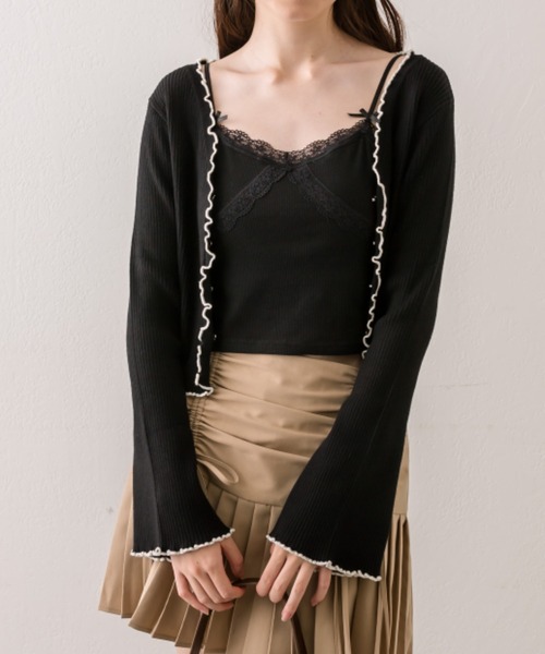 OLIVE des OLIVE（オリーブデオリーブ）の「配色メロウピタカーデ（カーディガン/ボレロ・レディース・ブラウン/ブラック/サックスブルー/オフホワイト・FREE）」の21枚目の写真