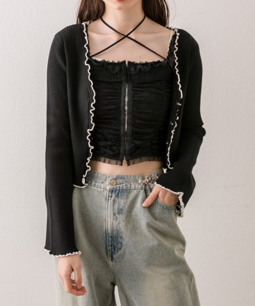 OLIVE des OLIVE（オリーブデオリーブ）の「配色メロウピタカーデ（カーディガン/ボレロ・レディース・ブラウン/ブラック/サックスブルー/オフホワイト・FREE）」の19枚目の写真