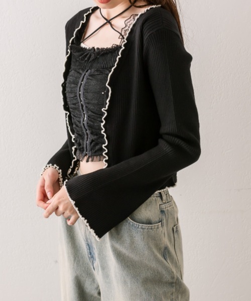 OLIVE des OLIVE（オリーブデオリーブ）の「配色メロウピタカーデ（カーディガン/ボレロ・レディース・ブラウン/ブラック/サックスブルー/オフホワイト・FREE）」の18枚目の写真