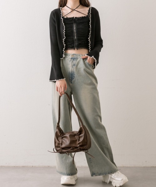 OLIVE des OLIVE（オリーブデオリーブ）の「配色メロウピタカーデ（カーディガン/ボレロ・レディース・ブラウン/ブラック/サックスブルー/オフホワイト・FREE）」の17枚目の写真