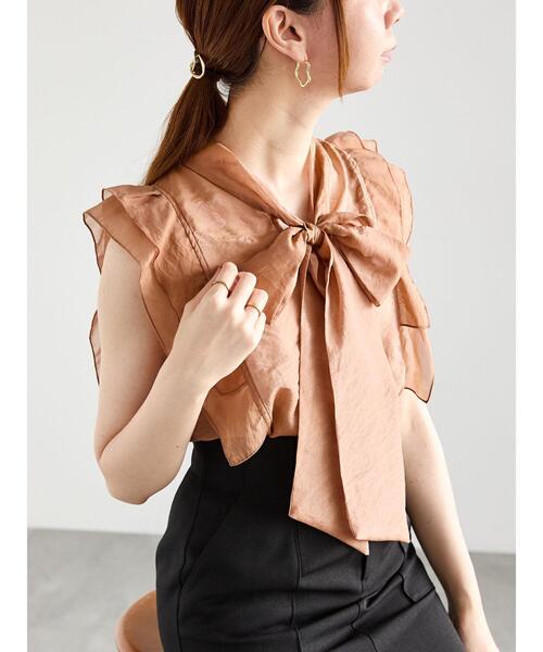 Te chichi（テチチ）の「シアーリボンボウタイブラウス（シャツ/ブラウス・レディース・ブラウン/ネイビー/オフホワイト・F）」の7枚目の写真