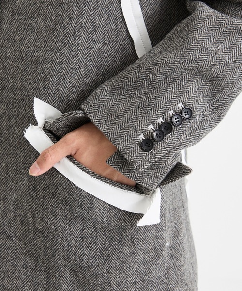 サルバム sulvam カットオフジャケット グレーストライプ サルバム sulvam Striped Slash Over Jacket （Gray Stripe） -FASCINATE