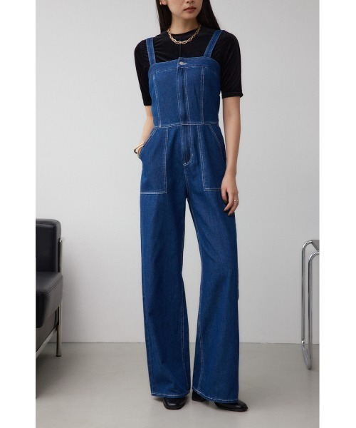 ⭐︎美品⭐︎AZUL by MOUSSY デニムオーバーオール ツナギ　フリーサイズ セール】デニムベアワイドオールインワン（つなぎ/オールインワン