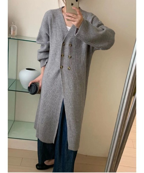 gossip!ロサンゼルス(ゴシップロサンゼルス)の「ジャケット風 ロングカーディガン・ニットワンピース(ワンピース・レディース・ブラック/グレー/ホワイト・FREE)」の3枚目の写真