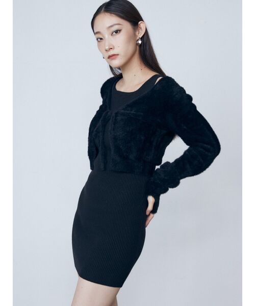 EMODA（エモダ）の「シャギー2ピースミニワンピース（ワンピース・レディース・グレー/ネイビー/ブラック・FREE）」の4枚目の写真