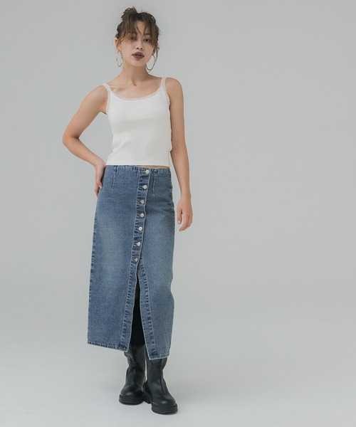 coca（coca）（コカ）の「レースリブキャミソール（キャミソール・レディース・チャコール/ホワイト・M/L/S）」の3枚目の写真