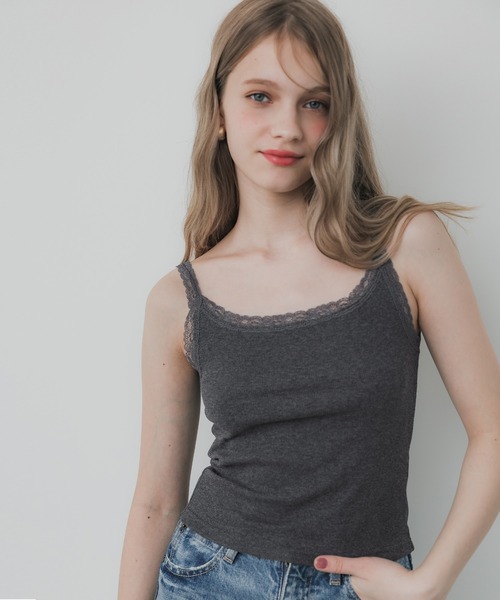 coca（coca）（コカ）の「レースリブキャミソール（キャミソール・レディース・チャコール/ホワイト・M/L/S）」の12枚目の写真