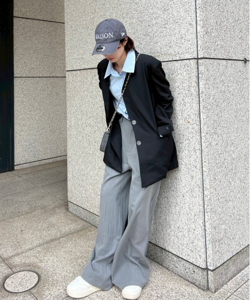 tageechita（タジチタ）の「「tageechita」ルーズシルエット ストライプワイドトラウザーズ（スラックス・レディース・グレー/ブラック・XS/S/M/L）」の5枚目の写真