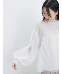 Samansa Mos2 blue | チュールドッキングラメニットプルオーバー(ニット/セーター)