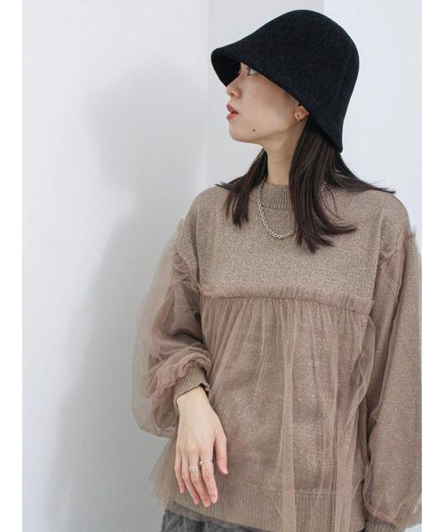 Samansa Mos2 blue(サマンサモスモスブルー)の「チュールドッキングラメニットプルオーバー(ニット/セーター・レディース・ブラック/キナリ/モカ・F)」の3枚目の写真