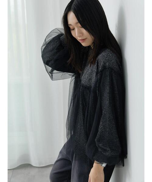 Samansa Mos2 blue(サマンサモスモスブルー)の「チュールドッキングラメニットプルオーバー(ニット/セーター・レディース・ブラック/キナリ/モカ・F)」の4枚目の写真