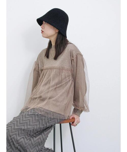 Samansa Mos2 blue(サマンサモスモスブルー)の「チュールドッキングラメニットプルオーバー(ニット/セーター・レディース・ブラック/キナリ/モカ・F)」の5枚目の写真