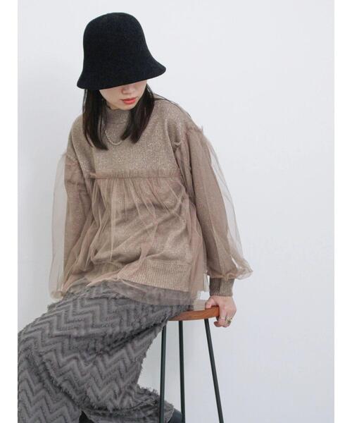 Samansa Mos2 blue(サマンサモスモスブルー)の「チュールドッキングラメニットプルオーバー(ニット/セーター・レディース・ブラック/キナリ/モカ・F)」の6枚目の写真