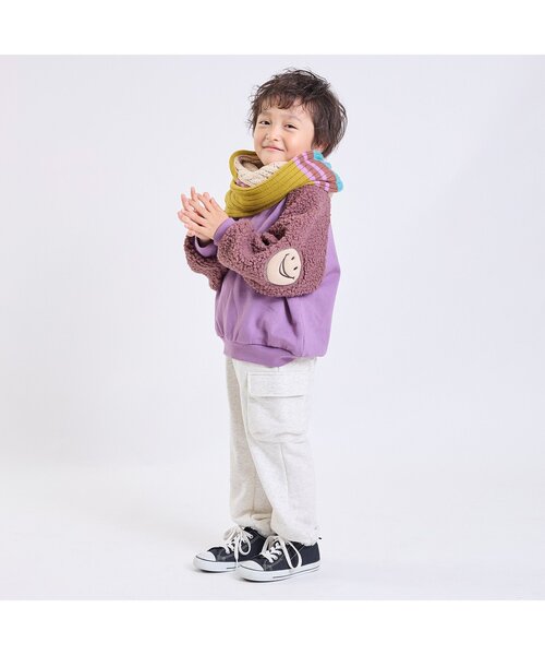 F.O.KIDS（エフオーキッズ）の「袖ボアFOスマイルパッチトレーナー（スウェット・キッズ・ブラック/ブルー/キナリ/ラベンダー・80/90/100/110/120/130/140）」の7枚目の写真