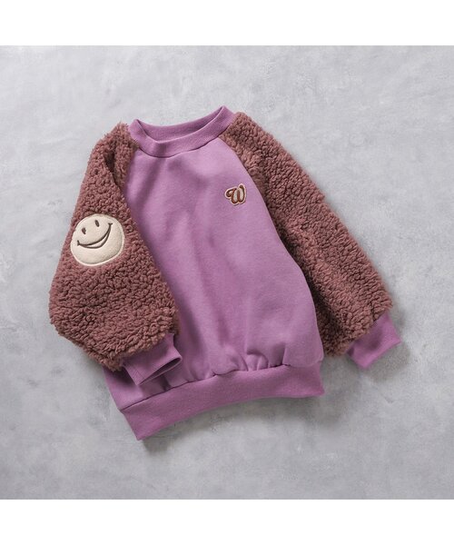 F.O.KIDS（エフオーキッズ）の「袖ボアFOスマイルパッチトレーナー（スウェット・キッズ・ブラック/ブルー/キナリ/ラベンダー・80/90/100/110/120/130/140）」の8枚目の写真