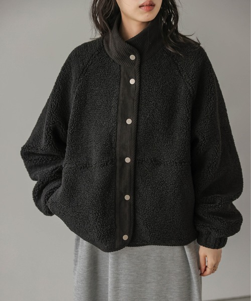 セール】異素材切替 スタンドネック ボアジャケット（その他アウター