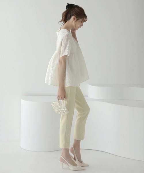 新品タグ付き フェミニンペプラムトップス　meraki ジャガード フェミニンペプラムトップス（その他トップス）｜MERAKI（メラキ