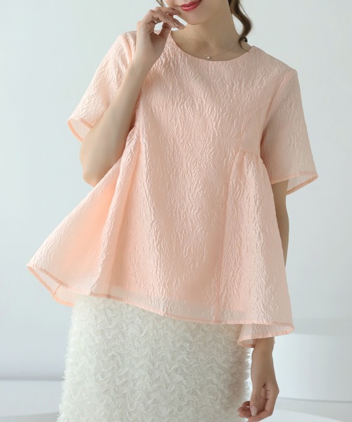 MERAKI(メラキ)の「ペプラムジャガード半袖ブラウス(シャツ/ブラウス・レディース・ホワイト/ブラック/ピンク・FREE)」の8枚目の写真