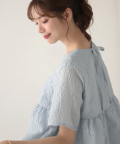 MERAKI(メラキ)の「ペプラムジャガード半袖ブラウス(シャツ/ブラウス・レディース・ホワイト/ブラック/ピンク・FREE)」の14枚目の写真