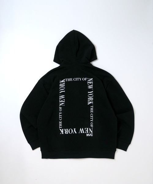 パーカー フーディ ジッパー 袖ライン ロゴ ルーズ ストリート セール】graphic logo back print full zip hoodie/グラフィック