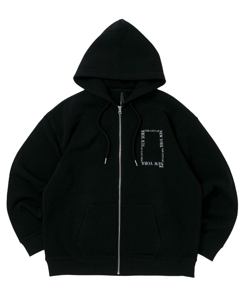 タグ無し未使用 PGG フルジップ長袖パーカー (6)黒白 文字プリント セール】graphic logo back print full zip hoodie/グラフィック
