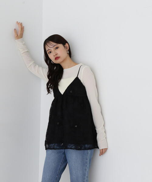 N.(N. Natural Beauty Basic)(エヌエヌナチュラルビューティーベーシック)の「フラワーレースキャミビスチェ(キャミソール・レディース・オフホワイト/ブラック・MEDIUM)」の18枚目の写真