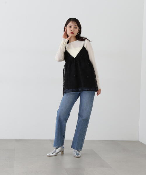 N.(N. Natural Beauty Basic)(エヌエヌナチュラルビューティーベーシック)の「フラワーレースキャミビスチェ(キャミソール・レディース・オフホワイト/ブラック・MEDIUM)」の21枚目の写真