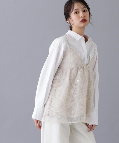 N.(N. Natural Beauty Basic)(エヌエヌナチュラルビューティーベーシック)の「フラワーレースキャミビスチェ(キャミソール・レディース・オフホワイト/ブラック・MEDIUM)」の4枚目の写真