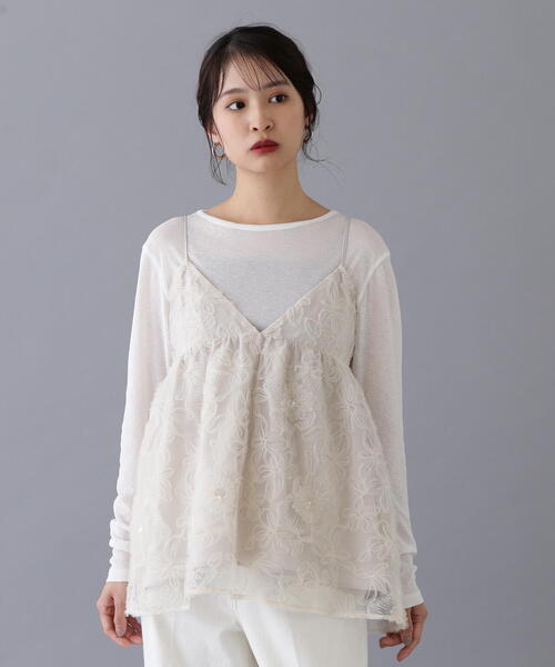 N.(N. Natural Beauty Basic)(エヌエヌナチュラルビューティーベーシック)の「フラワーレースキャミビスチェ(キャミソール・レディース・オフホワイト/ブラック・MEDIUM)」の8枚目の写真
