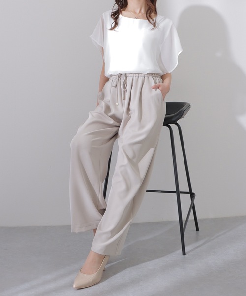 Lace Ladies（レースレディース）の「ソリッドカラー ハイウエスト ワイド ストレート イージー パンツ（スラックス・レディース・ベージュ/ダークグレー/ブラック/グレー・S/M/L）」の6枚目の写真