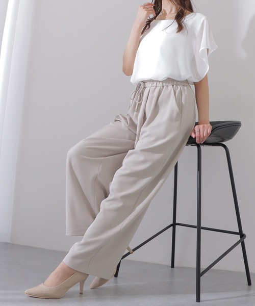 Lace Ladies（レースレディース）の「ソリッドカラー ハイウエスト ワイド ストレート イージー パンツ（スラックス・レディース・ベージュ/ダークグレー/ブラック/グレー・S/M/L）」の9枚目の写真